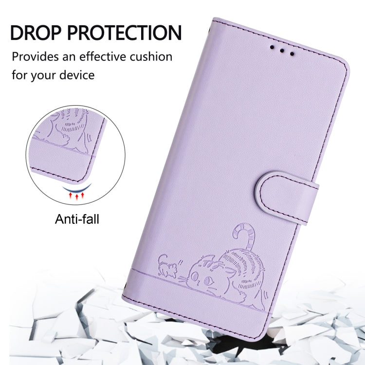 For Google Pixel 9 Pro XL Cat Rat Embossed Pattern RFID Leather Phone Case with Lanyard(Purple) - Google Cases by PMC TechLife | Online Shopping South Africa | PMC TechLife | Buy Now Pay Later Mobicred