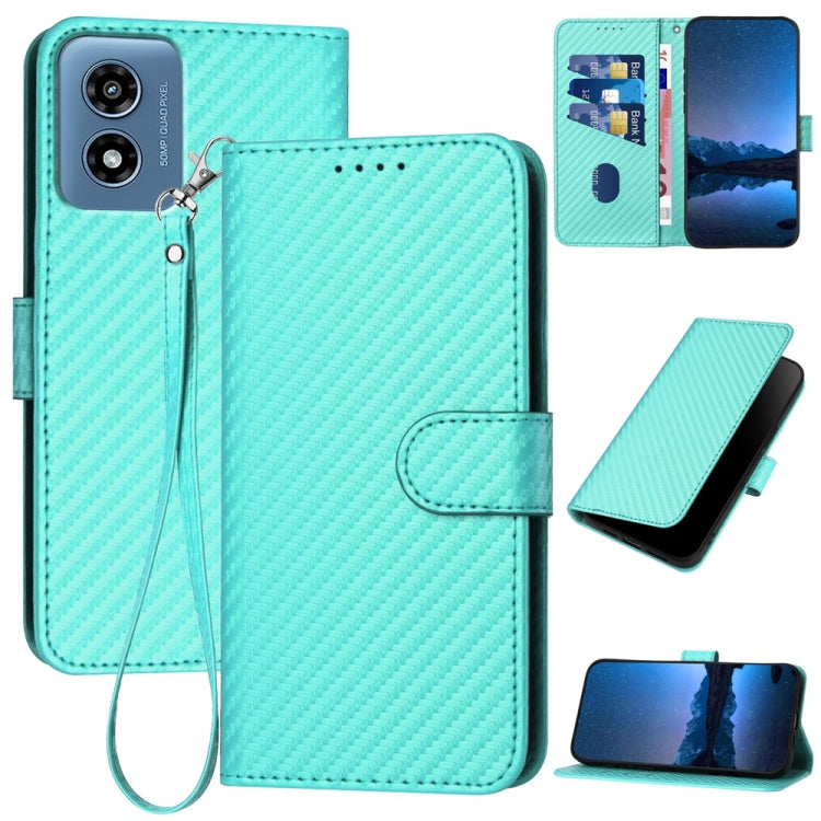 For Motorola Moto G Play 4G 2024 YX0070 Carbon Fiber Buckle Leather Phone Case with Lanyard(Light Blue) - Motorola Cases by PMC Jewellery | Online Shopping South Africa | PMC Jewellery | Buy Now Pay Later Mobicred