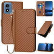 For Motorola Moto G Play 4G 2024 YX0070 Carbon Fiber Buckle Leather Phone Case with Lanyard(Coffee) - Motorola Cases by PMC Jewellery | Online Shopping South Africa | PMC Jewellery | Buy Now Pay Later Mobicred