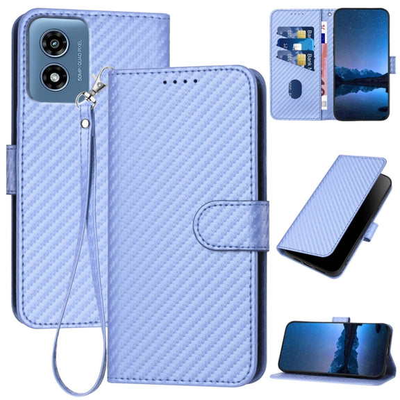 For Motorola Moto G Play 4G 2024 YX0070 Carbon Fiber Buckle Leather Phone Case with Lanyard(Light Purple)