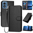 For Motorola Moto G Play 4G 2024 YX0070 Carbon Fiber Buckle Leather Phone Case with Lanyard(Black) - Motorola Cases by PMC Jewellery | Online Shopping South Africa | PMC Jewellery | Buy Now Pay Later Mobicred