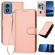 For Motorola Moto G Play 4G 2024 YX0070 Carbon Fiber Buckle Leather Phone Case with Lanyard(Pink)