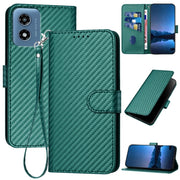 For Motorola Moto G Play 4G 2024 YX0070 Carbon Fiber Buckle Leather Phone Case with Lanyard(Dark Green)