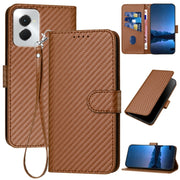 For Motorola Moto G Power 5G 2024 YX0070 Carbon Fiber Buckle Leather Phone Case with Lanyard(Coffee)