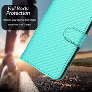 For Motorola Edge 5G 2024 YX0070 Carbon Fiber Buckle Leather Phone Case with Lanyard(Light Blue)
