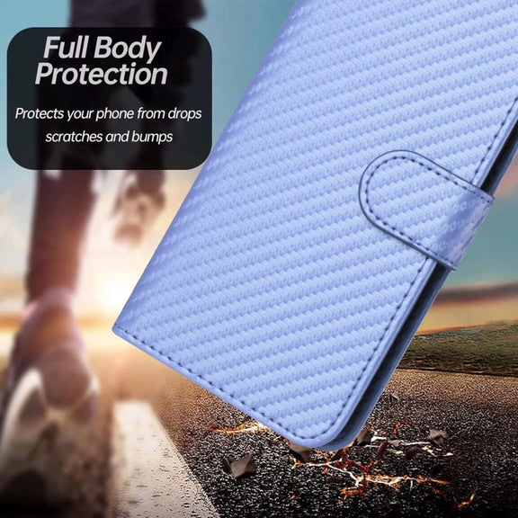 For Motorola Edge 5G 2024 YX0070 Carbon Fiber Buckle Leather Phone Case with Lanyard(Light Purple)