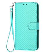 For Motorola Moto G Stylus 5G 2024 YX0070 Carbon Fiber Buckle Leather Phone Case with Lanyard(Light Blue)