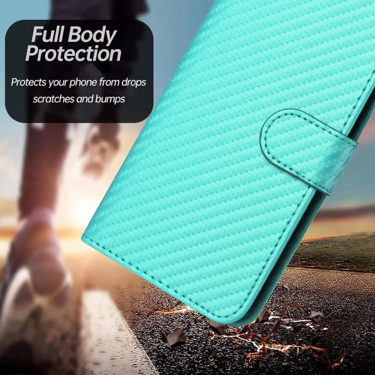 For Motorola Moto G Stylus 5G 2024 YX0070 Carbon Fiber Buckle Leather Phone Case with Lanyard(Light Blue)