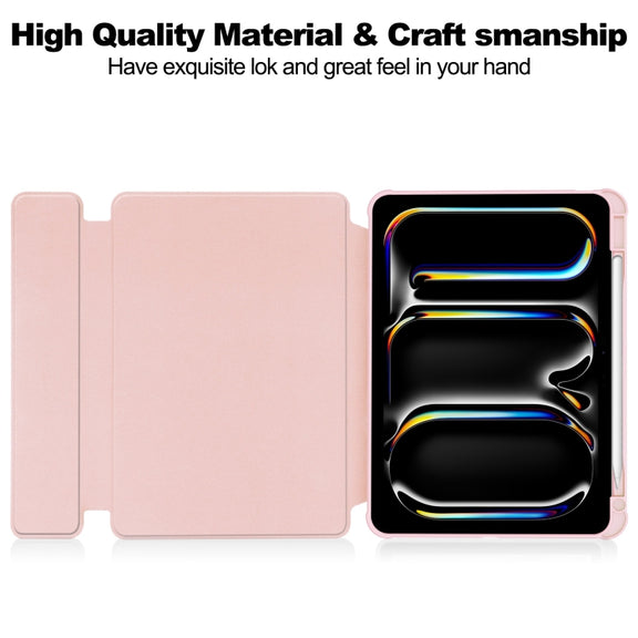 For iPad Pro 13 2024 Transparent Rotation Smart Leather Tablet Case(Pink)