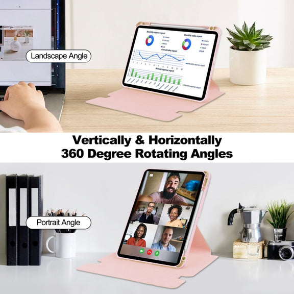 For iPad Pro 13 2024 Transparent Rotation Smart Leather Tablet Case(Pink)