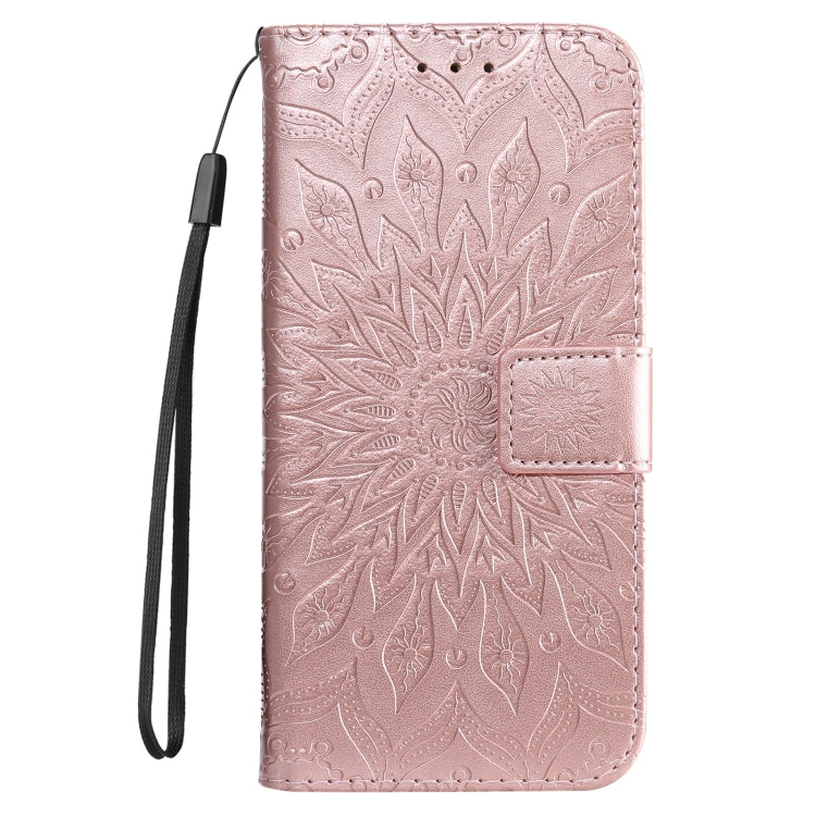 For iPhone 16 Plus Embossed Sunflower Pattern Flip Leather Phone Case(Rose Gold) - iPhone 16 Plus Cases by PMC TechLife | Online Shopping South Africa | PMC TechLife | Buy Now Pay Later Mobicred