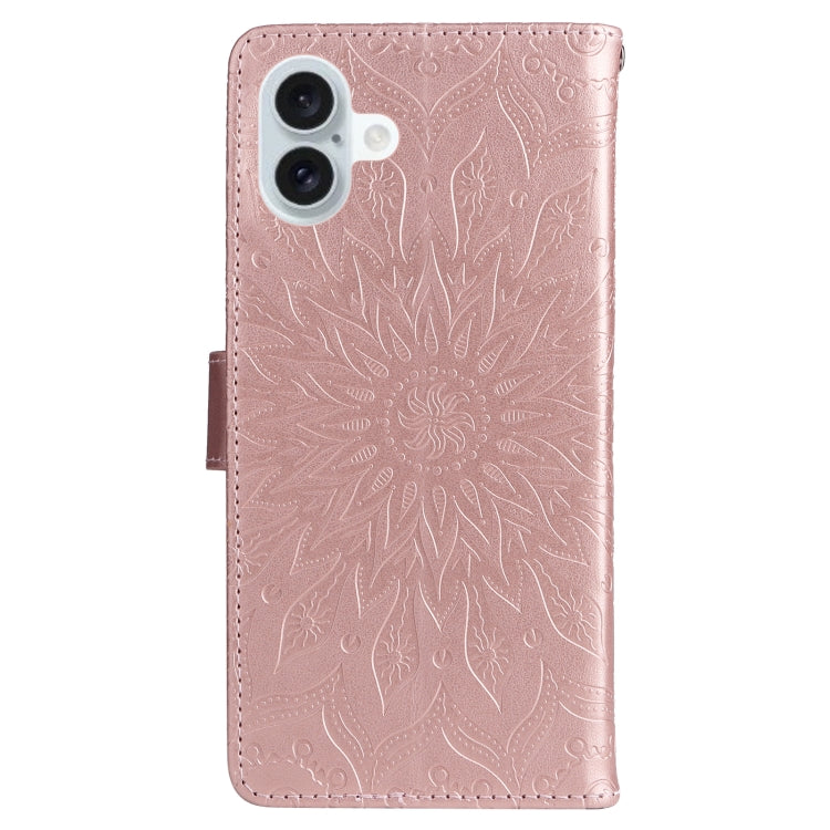 For iPhone 16 Plus Embossed Sunflower Pattern Flip Leather Phone Case(Rose Gold) - iPhone 16 Plus Cases by PMC TechLife | Online Shopping South Africa | PMC TechLife | Buy Now Pay Later Mobicred