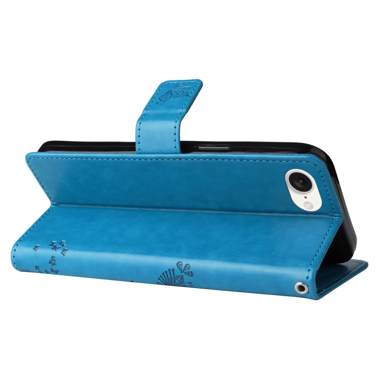 For iPhone 16e Tree & Cat Embossed Pattern Flip Leather Phone Case(Blue) - iPhone 16e Cases by PMC TechLife | Online Shopping South Africa | PMC TechLife | Buy Now Pay Later Mobicred