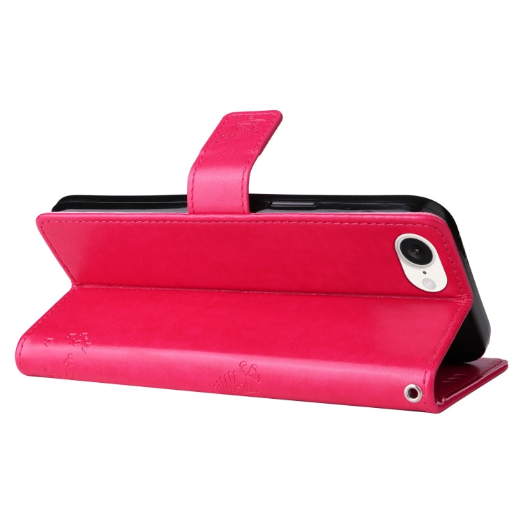 For iPhone 16e Tree & Cat Embossed Pattern Flip Leather Phone Case(Rose Red) - free shipping - PMC TechLife - Order now!