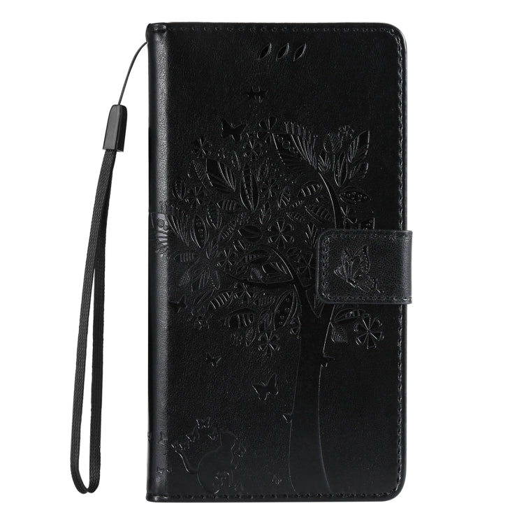 For iPhone 16e Tree & Cat Embossed Pattern Flip Leather Phone Case(Black) - free shipping - PMC TechLife - Order now!