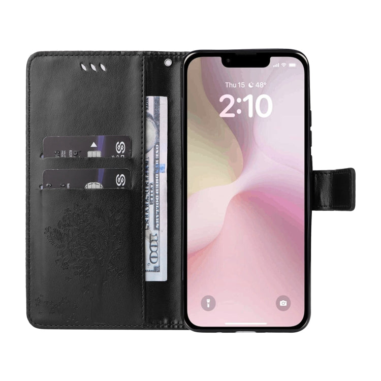 For iPhone 16e Tree & Cat Embossed Pattern Flip Leather Phone Case(Black) - free shipping - PMC TechLife - Order now!