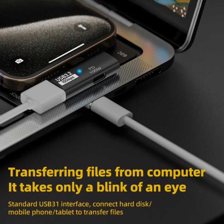 2 in 1 10Gbps PD 100W USB-C / Type-C Charging Side-bend Transfer Adapter(Grey)