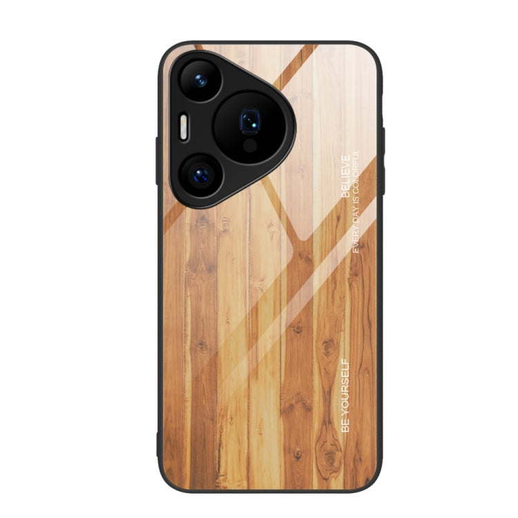 For Huawei Pura 70 Pro Wood Grain Glass Phone Case(Yellow) - free shipping - PMC Jewellery - Order now!