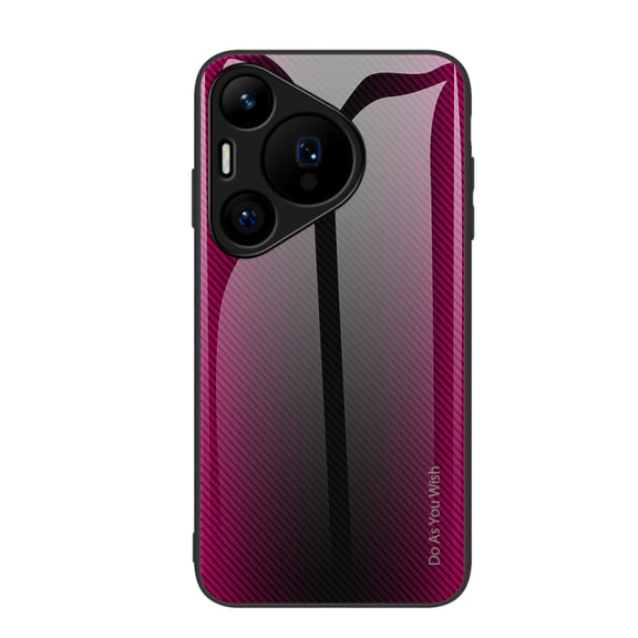For Huawei Pura 70 Texture Gradient Glass TPU Phone Case(Rose Red)