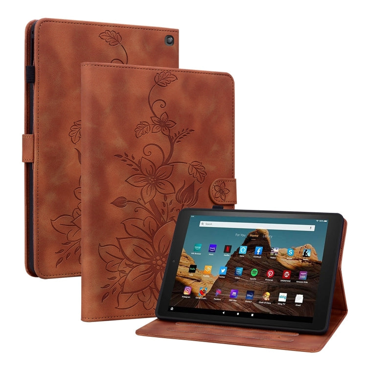 For Amazon Fire HD10 2023 Lily Embossed Leather Tablet Case(Brown) - Amazon by PMC TechLife | Online Shopping South Africa | PMC TechLife | Buy Now Pay Later Mobicred