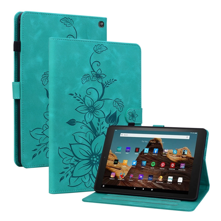 For Amazon Fire HD10 2023 Lily Embossed Leather Tablet Case(Green) - Amazon by PMC TechLife | Online Shopping South Africa | PMC TechLife | Buy Now Pay Later Mobicred