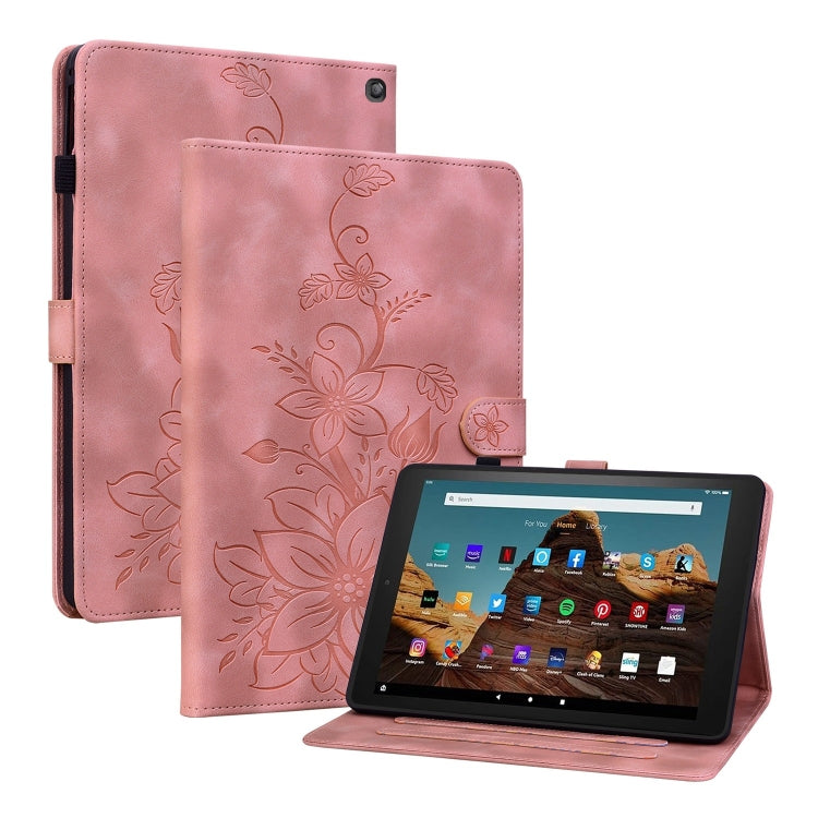 For Amazon Fire HD10 2023 Lily Embossed Leather Tablet Case(Pink) - Amazon by PMC TechLife | Online Shopping South Africa | PMC TechLife | Buy Now Pay Later Mobicred