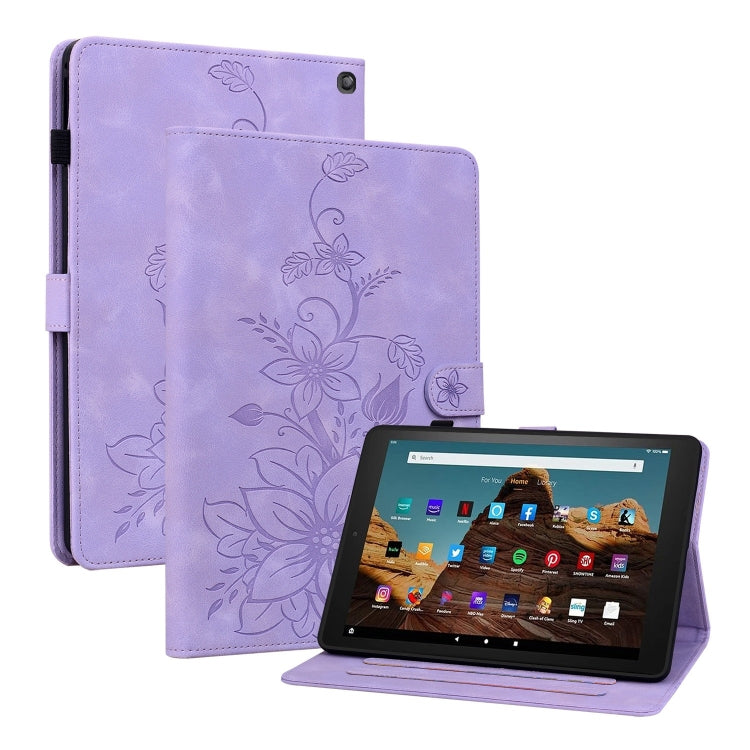 For Amazon Fire HD10 2023 Lily Embossed Leather Tablet Case(Purple) - Amazon by PMC TechLife | Online Shopping South Africa | PMC TechLife | Buy Now Pay Later Mobicred