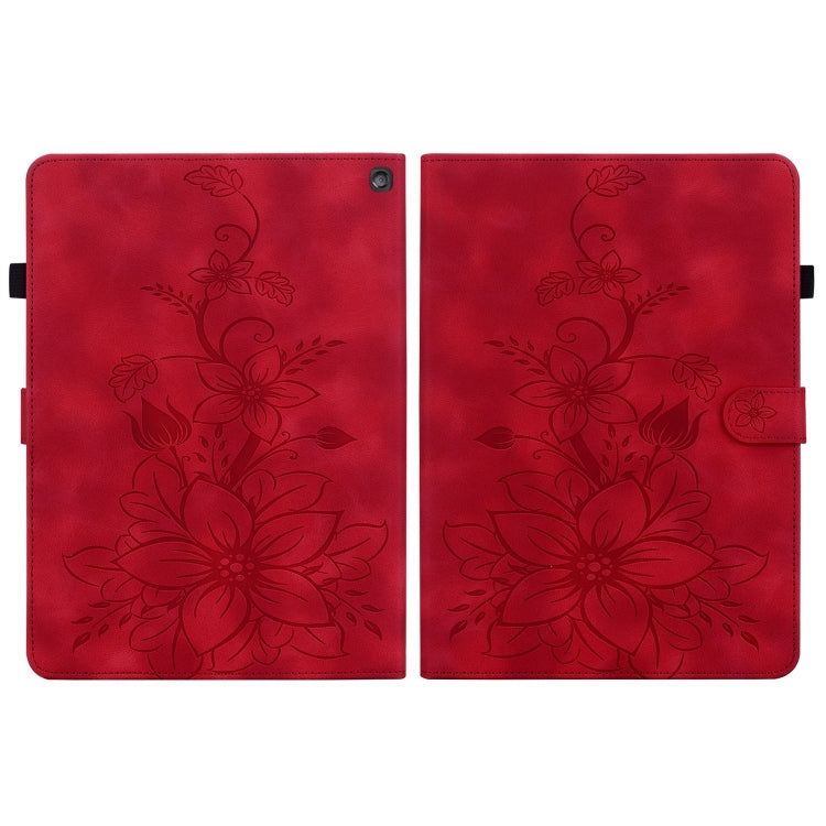 For Amazon Fire HD10 2023 Lily Embossed Leather Tablet Case(Red) - free shipping - PMC TechLife - Order now!