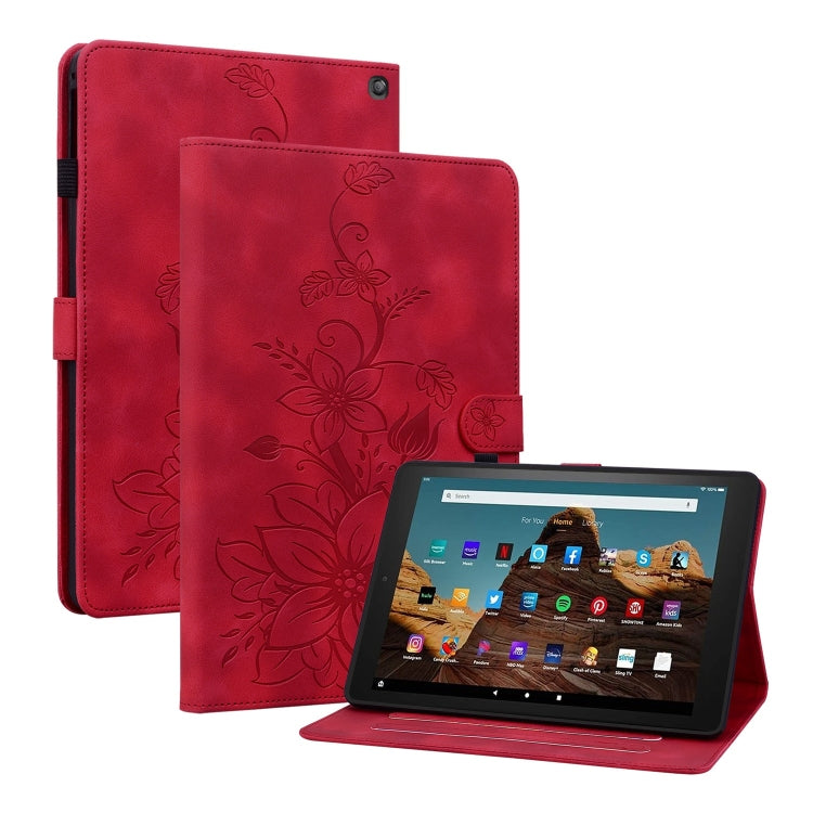 For Amazon Fire HD10 2023 Lily Embossed Leather Tablet Case(Red) - free shipping - PMC TechLife - Order now!