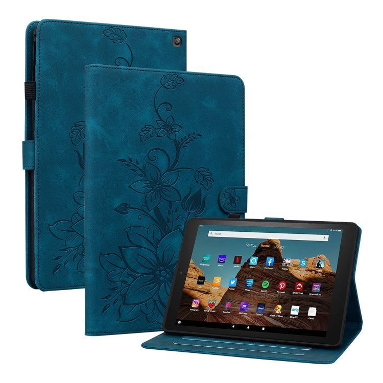 For Amazon Fire HD10 2023 Lily Embossed Leather Tablet Case(Dark Blue) - Amazon by PMC TechLife | Online Shopping South Africa | PMC TechLife | Buy Now Pay Later Mobicred