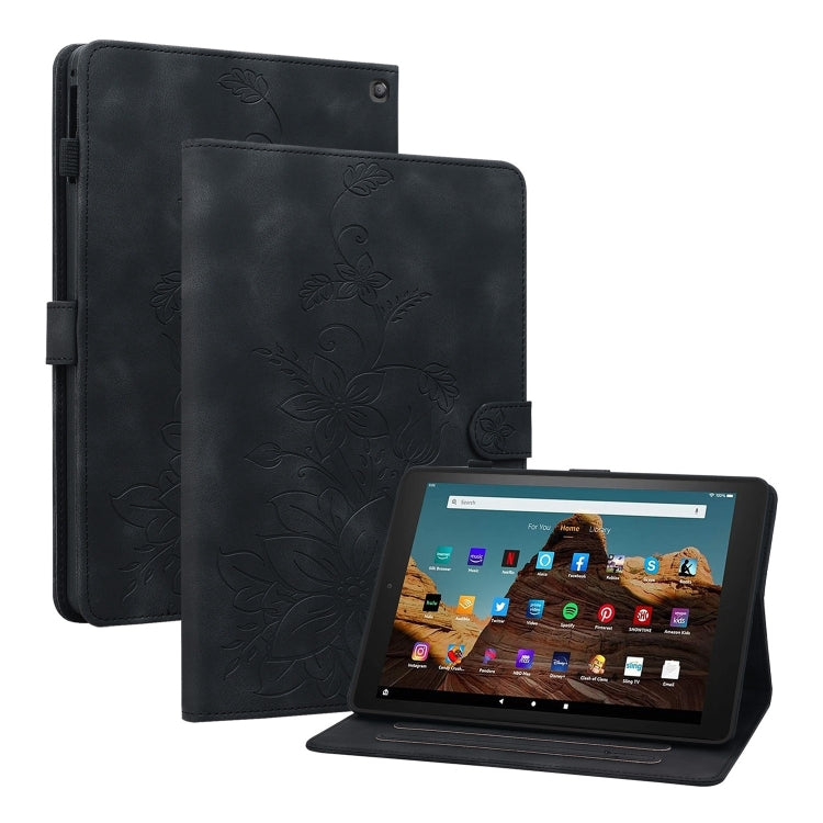 For Amazon Fire HD10 2023 Lily Embossed Leather Tablet Case(Black) - Amazon by PMC TechLife | Online Shopping South Africa | PMC TechLife | Buy Now Pay Later Mobicred