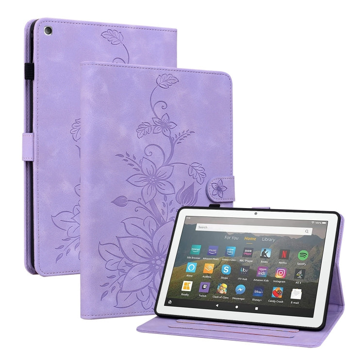 For Amazon Fire HD8 2015-2018 Lily Embossed Leather Tablet Case(Purple) - Amazon by PMC TechLife | Online Shopping South Africa | PMC TechLife | Buy Now Pay Later Mobicred