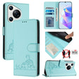 For Huawei Pura 70 Cat Rat Embossed Pattern RFID Leather Phone Case with Lanyard(Mint Green) - Huawei Cases by PMC Jewellery | Online Shopping South Africa | PMC Jewellery | Buy Now Pay Later Mobicred