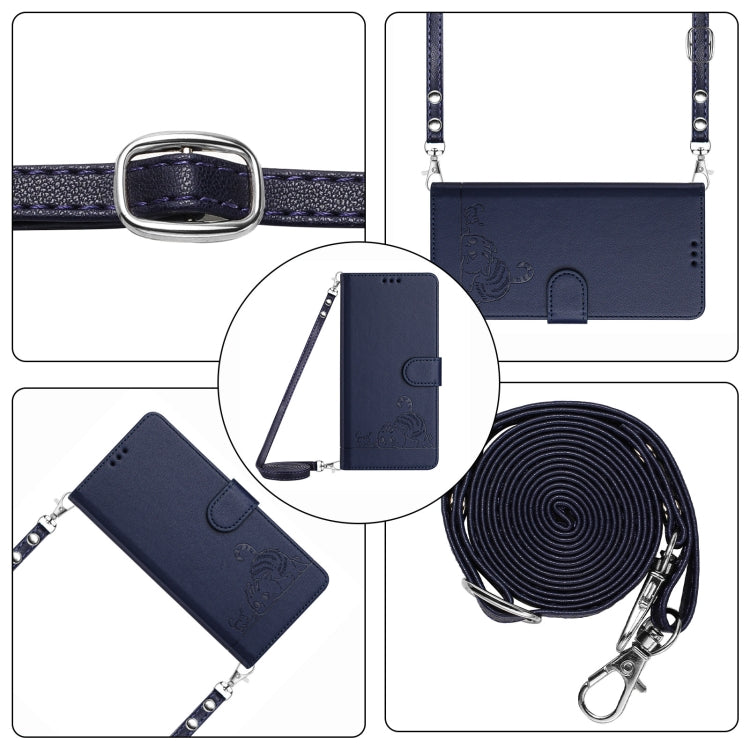 For Huawei Pura 70 Pro Cat Rat Embossed Pattern RFID Leather Phone Case with Lanyard(Blue) - Huawei Cases by PMC Jewellery | Online Shopping South Africa | PMC Jewellery | Buy Now Pay Later Mobicred