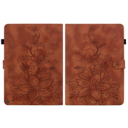 For Amazon Fire HD10 2019/2017 Lily Embossed Leather Smart Tablet Case(Brown)