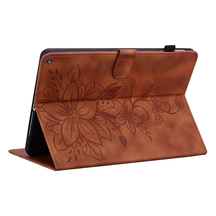 For Amazon Fire HD10 2019/2017 Lily Embossed Leather Smart Tablet Case(Brown)