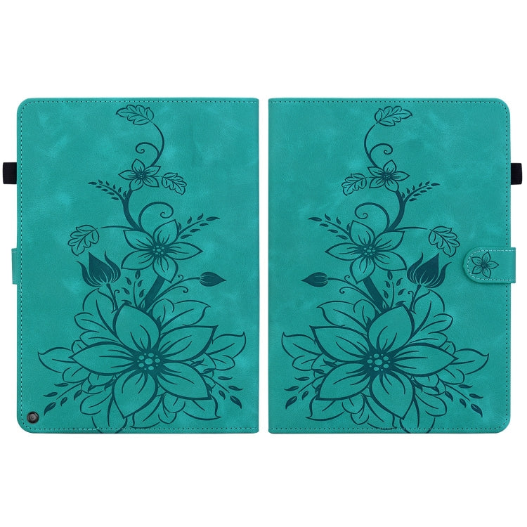 For Amazon Fire HD10 2019/2017 Lily Embossed Leather Smart Tablet Case(Green)