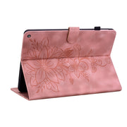 For Amazon Fire HD10 2019/2017 Lily Embossed Leather Smart Tablet Case(Pink)