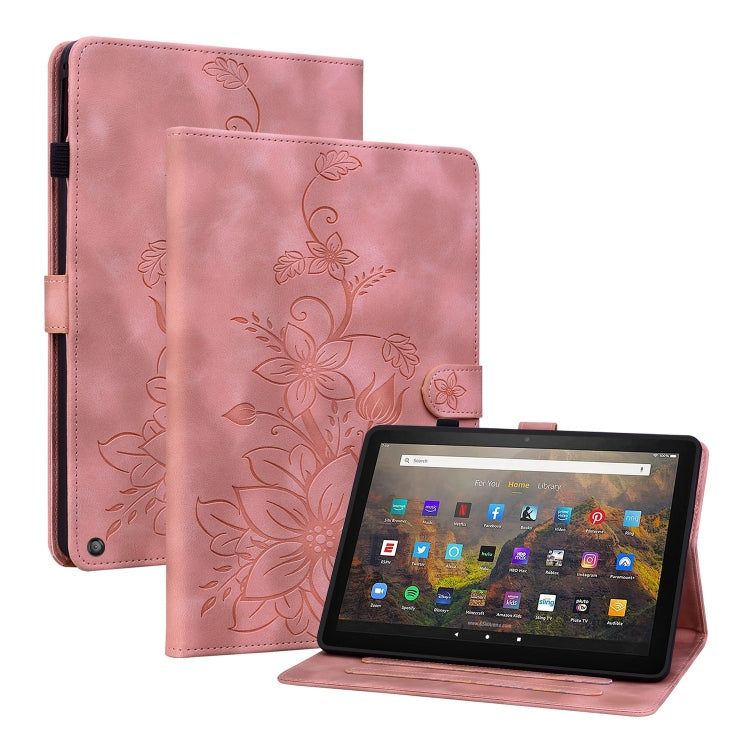 For Amazon Fire HD10 2019/2017 Lily Embossed Leather Smart Tablet Case(Pink) - Amazon by PMC TechLife | Online Shopping South Africa | PMC TechLife | Buy Now Pay Later Mobicred