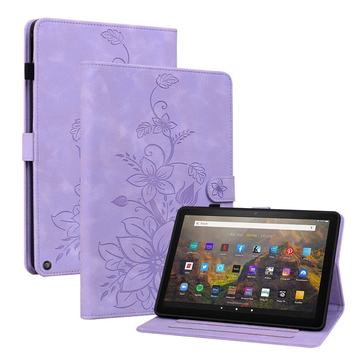 For Amazon Fire HD10 2019/2017 Lily Embossed Leather Smart Tablet Case(Purple) - Amazon by PMC TechLife | Online Shopping South Africa | PMC TechLife | Buy Now Pay Later Mobicred