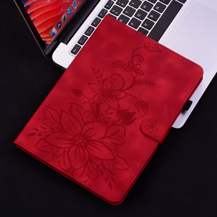 For Amazon Fire HD10 2019/2017 Lily Embossed Leather Smart Tablet Case(Red)