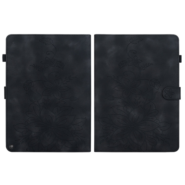 For Amazon Fire HD10 2019/2017 Lily Embossed Leather Smart Tablet Case(Black) - Amazon by PMC TechLife | Online Shopping South Africa | PMC TechLife | Buy Now Pay Later Mobicred