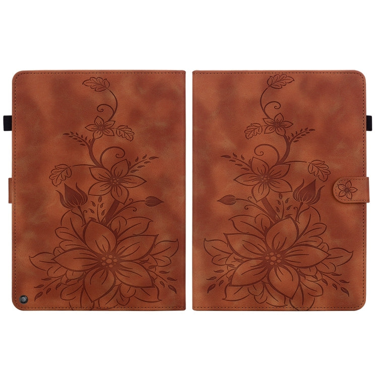 For Amazon Fire HD10 / HD10 Plus 2021 Lily Embossed Leather Smart Tablet Case(Brown)
