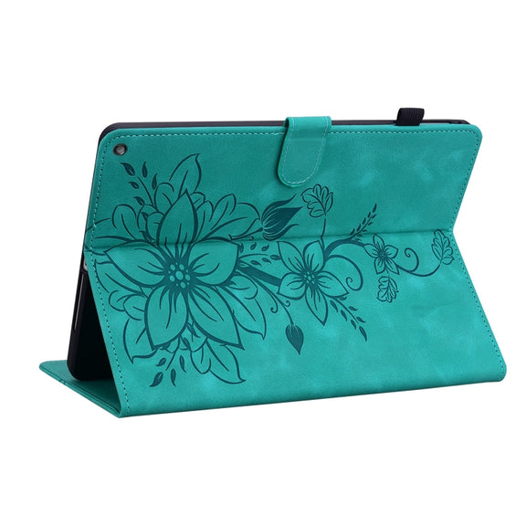 For Amazon Fire HD10 / HD10 Plus 2021 Lily Embossed Leather Smart Tablet Case(Green)