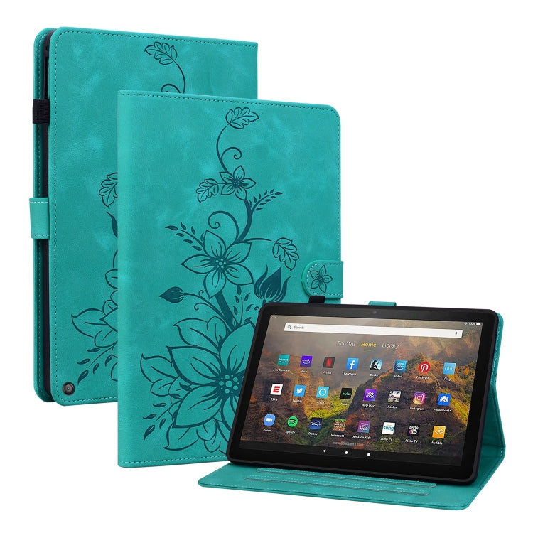 For Amazon Fire HD10 / HD10 Plus 2021 Lily Embossed Leather Smart Tablet Case(Green) - Amazon by PMC TechLife | Online Shopping South Africa | PMC TechLife | Buy Now Pay Later Mobicred