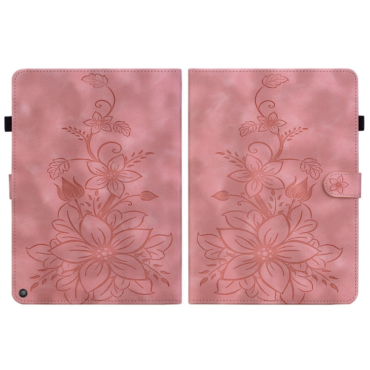 For Amazon Fire HD10 / HD10 Plus 2021 Lily Embossed Leather Smart Tablet Case(Pink)