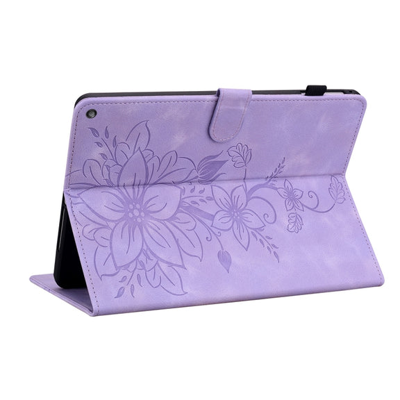 For Amazon Fire HD10 / HD10 Plus 2021 Lily Embossed Leather Smart Tablet Case(Purple)