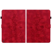 For Amazon Fire HD10 / HD10 Plus 2021 Lily Embossed Leather Smart Tablet Case(Red)