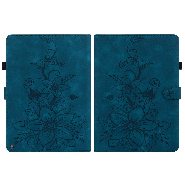 For Amazon Fire HD10 / HD10 Plus 2021 Lily Embossed Leather Smart Tablet Case(Dark Blue) - free shipping - PMC TechLife - Order now!