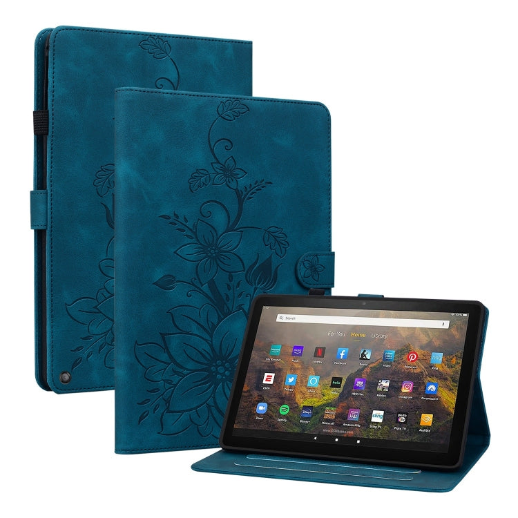 For Amazon Fire HD10 / HD10 Plus 2021 Lily Embossed Leather Smart Tablet Case(Dark Blue) - free shipping - PMC TechLife - Order now!